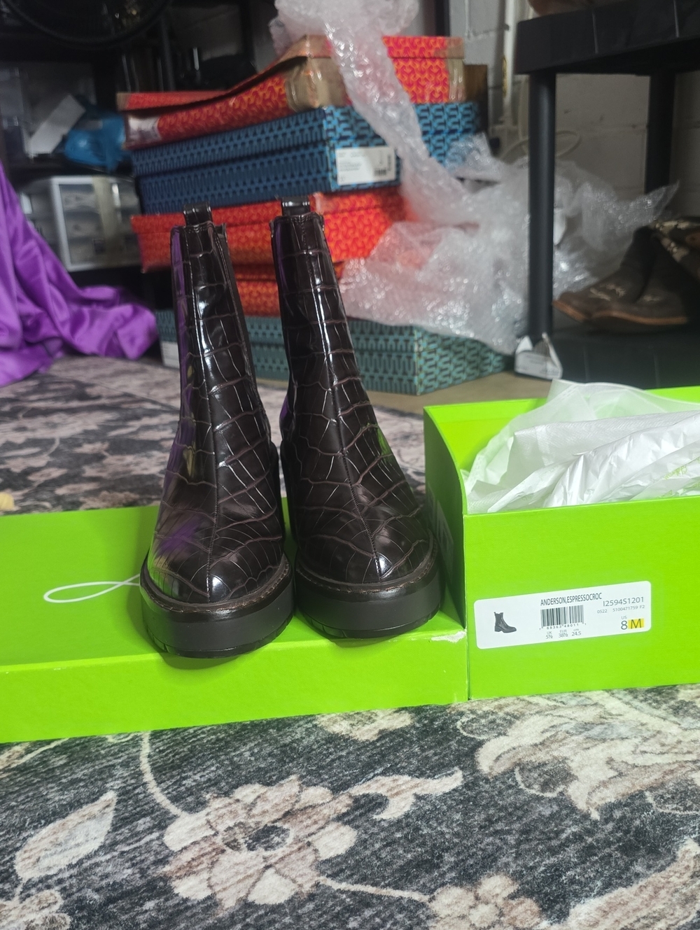 Women’s Croc-Embossed Sam Edelman Chelsea Boots - Dark Brown.